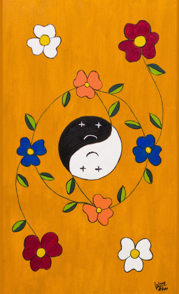 Duas caras com flores. Pintura titulada "Duas caras com flor…" por Wellington Lins De Oliveira (Wellington Lins), Obra de arte original, Acrílico