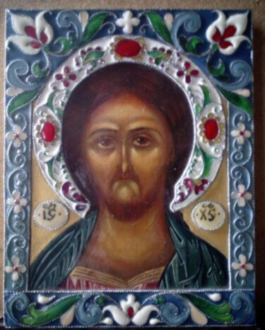 「Исус Хтистос」というタイトルの絵画 Włodzimierz Biegańskiによって, オリジナルのアートワーク, テンペラ