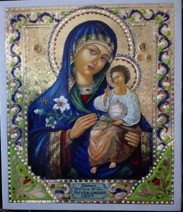 Картина под названием "Икона Божией Матери" - Włodzimierz Biegański, Подлинное произведение искусства, Масло