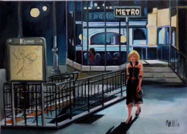 Painting titled "le-dernier-metro" by Martine Woellet, Original Artwork, Oil