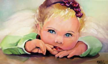 Painting titled "anouk-ma-petite-fil…" by Martine Woellet, Original Artwork, Oil