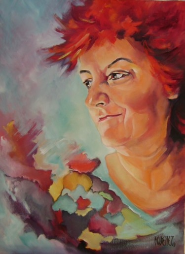 Painting titled "auto-portrait" by Martine Woellet, Original Artwork