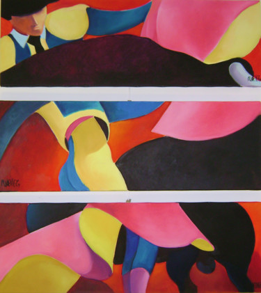 Peinture intitulée "toréro" par Martine Woellet, Œuvre d'art originale, Huile Monté sur Châssis en bois