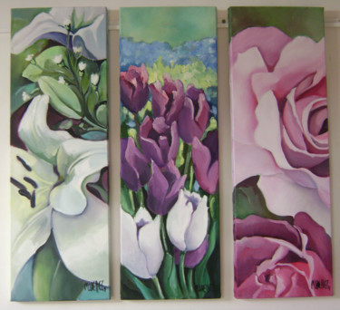 Painting titled "triptyque" by Martine Woellet, Original Artwork