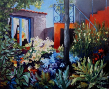 Painting titled "mon jardin" by Martine Woellet, Original Artwork