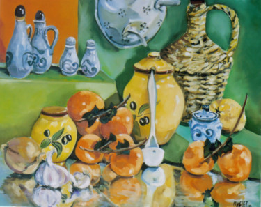 Painting titled "à la cuisine" by Martine Woellet, Original Artwork