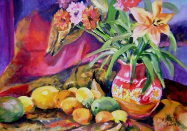 Peinture intitulée "les citrons" par Martine Woellet, Œuvre d'art originale