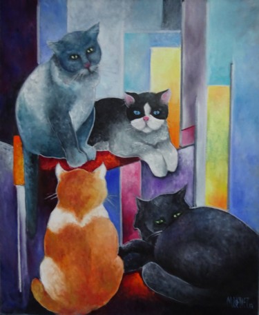 Pintura intitulada "mes chats" por Martine Woellet, Obras de arte originais, Óleo