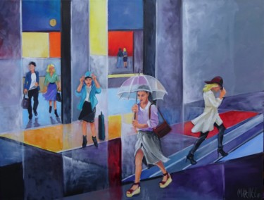 Peinture intitulée "à l'arrivee la pluie" par Martine Woellet, Œuvre d'art originale, Huile