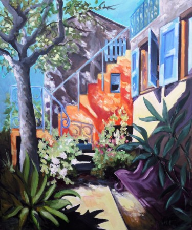 Painting titled "au jardin" by Martine Woellet, Original Artwork, Oil