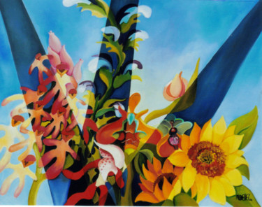 Картина под названием "orchidees" - Martine Woellet, Подлинное произведение искусства, Масло