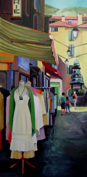Painting titled "marché à Anduze" by Martine Woellet, Original Artwork, Oil