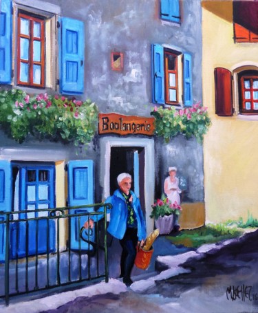 Painting titled "la boulangerie" by Martine Woellet, Original Artwork, Oil