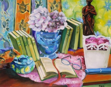 Painting titled "livre ouvert" by Martine Woellet, Original Artwork, Oil