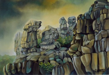 Peinture intitulée "la mer des rochers…" par Martine Woellet, Œuvre d'art originale, Huile