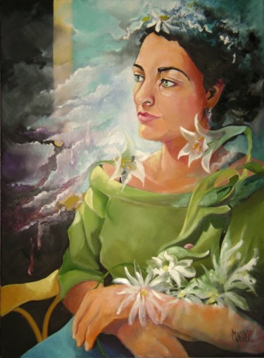 Painting titled "Nadia" by Martine Woellet, Original Artwork, Oil