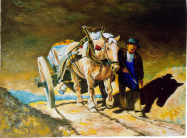 Peinture intitulée "cheval de labour" par Martine Woellet, Œuvre d'art originale, Huile