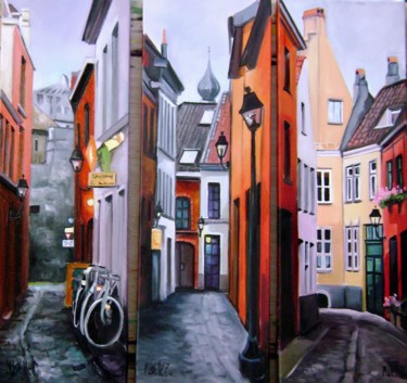 Pintura intitulada "gent belgique" por Martine Woellet, Obras de arte originais, Óleo