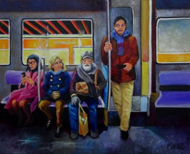 Painting titled "station universitat" by Martine Woellet, Original Artwork, Oil
