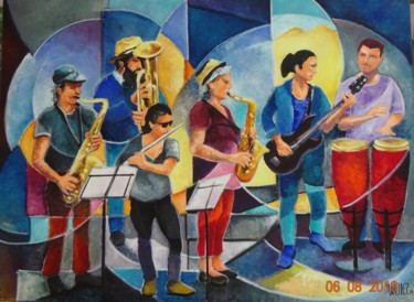 Painting titled "les musiciens" by Martine Woellet, Original Artwork, Oil