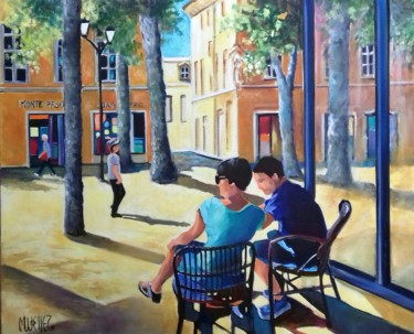 Painting titled "Après-midi à Aix en…" by Martine Woellet, Original Artwork, Oil Mounted on Wood Stretcher frame