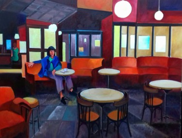 Peinture intitulée "Rendez-vous du soir" par Martine Woellet, Œuvre d'art originale, Huile Monté sur Châssis en bois