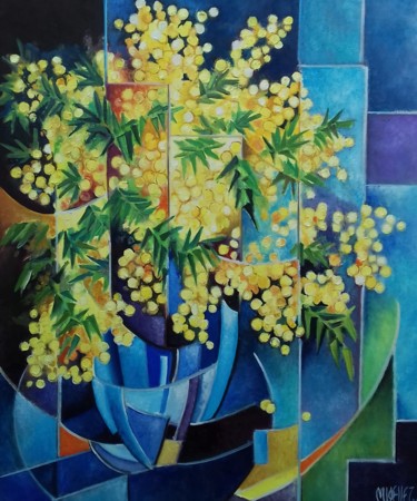 Peinture intitulée "Mimosa du soir" par Martine Woellet, Œuvre d'art originale, Huile