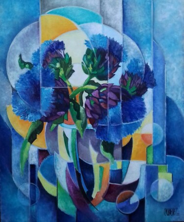 Peinture intitulée "Fleurs d'artichaut" par Martine Woellet, Œuvre d'art originale, Huile