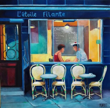 Painting titled "l'étoile filante" by Martine Woellet, Original Artwork, Oil Mounted on Wood Stretcher frame