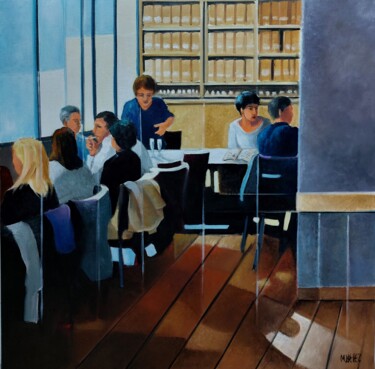 Painting titled "Séminaire" by Martine Woellet, Original Artwork, Oil Mounted on Wood Stretcher frame