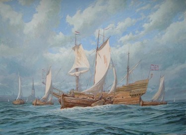 Painting titled "The ships" by Vadim Voitekhovitch, Original Artwork, Oil
