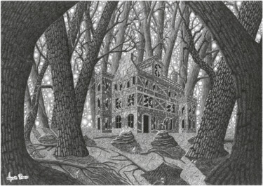 Desenho intitulada "Kalistas Mansion" por Wojciech Baran, Obras de arte originais, Tinta