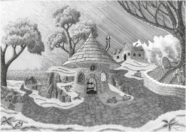 Desenho intitulada "Troll Hut" por Wojciech Baran, Obras de arte originais, Tinta