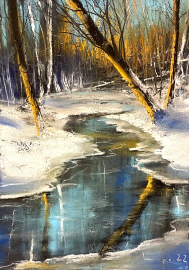 Malerei mit dem Titel "The Winter Landscape" von Wojciech Krupa, Original-Kunstwerk, Pastell