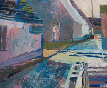 Malarstwo zatytułowany „Domy na wsi” autorstwa Wojciech Augustyn Plust, Oryginalna praca, Olej