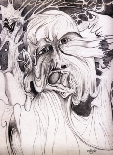 Dessin intitulée "face de bois" par Wolfonic, Œuvre d'art originale