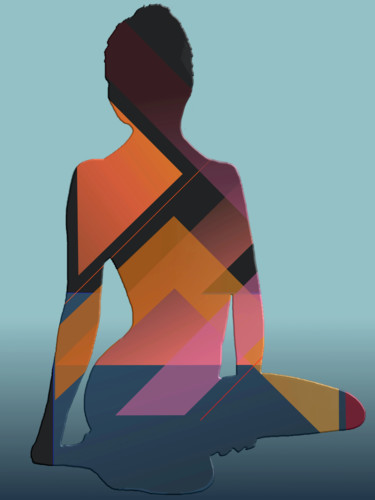 Arte digitale intitolato "Femme assise aux an…" da Wolf Thiele, Opera d'arte originale, Lavoro digitale 2D