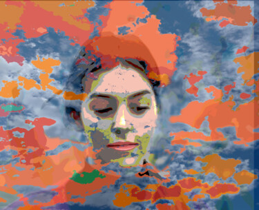Digitale Kunst mit dem Titel "Caroline en nuages" von Wolf Thiele, Original-Kunstwerk, 2D digitale Arbeit