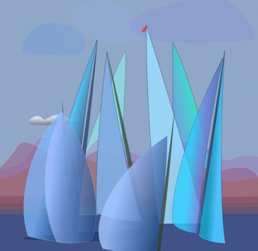 Digitale Kunst getiteld "Sailing Regatta 5" door Wolf Thiele, Origineel Kunstwerk, Digitaal Schilderwerk