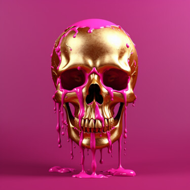 Grafika cyfrowa / sztuka generowana cyfrowo zatytułowany „Golden Skull” autorstwa Wonder Art, Oryginalna praca, 2D praca cyf…