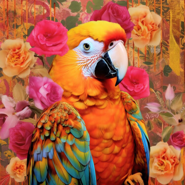 Digitale Kunst mit dem Titel "Orange Parrot" von Wonder Art, Original-Kunstwerk, 2D digitale Arbeit
