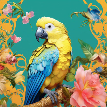 Arts numériques intitulée "Yellow parrot" par Wonder Art, Œuvre d'art originale, Travail numérique 2D