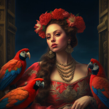 Digitale Kunst mit dem Titel "Countess & parrots" von Wonder Art, Original-Kunstwerk, 2D digitale Arbeit