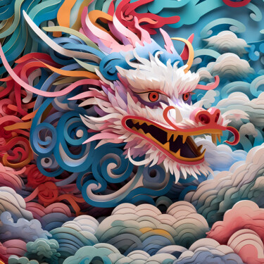 Digitale Kunst getiteld "Paper dragon" door Wonder Art, Origineel Kunstwerk, 2D Digital Work