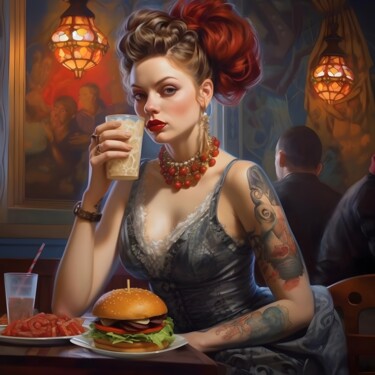 Grafika cyfrowa / sztuka generowana cyfrowo zatytułowany „Burger time” autorstwa Wonder Art, Oryginalna praca, Malarstwo cyf…