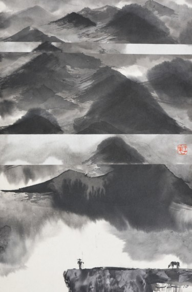 Pittura intitolato "Cavalier solitaire…" da Wa Wong, Opera d'arte originale, Inchiostro