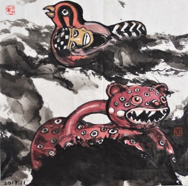 Malerei mit dem Titel "Couleurs du Mexique…" von Wa Wong, Original-Kunstwerk, Tinte