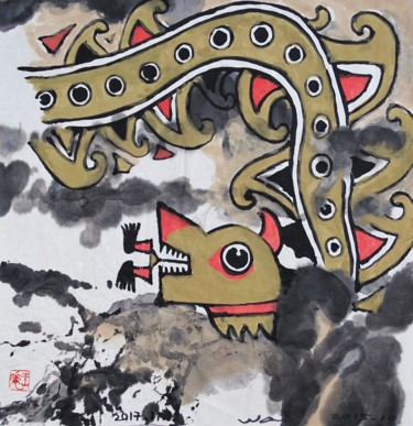 「Couleurs du Mexique…」というタイトルの絵画 Wa Wongによって, オリジナルのアートワーク, インク