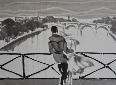 Картина под названием "Pont des Arts" - Wa Wong, Подлинное произведение искусства, Чернила