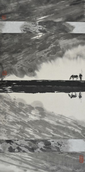 Malerei mit dem Titel "Cavalier solitaire…" von Wa Wong, Original-Kunstwerk, Tinte